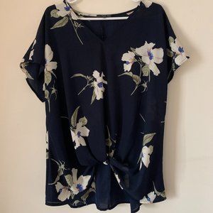 Flowing Front-Knot Floral Blouse - West Kei